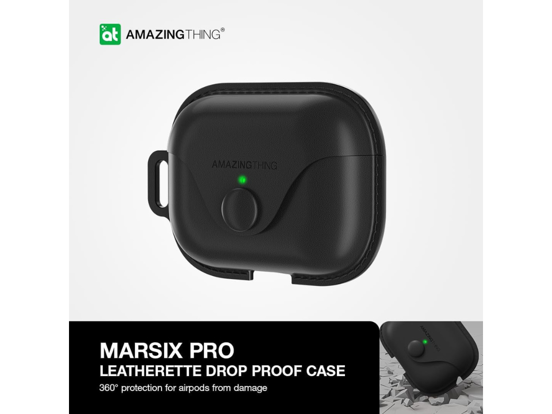 حافظة AmazingThing Marsix Pro لسماعات Apple AirPods Pro 2 / زر قفل أمامي / جلد أسود حافظة AmazingThing Marsix Pro لسماعات Apple AirPods Pro 2 / زر قفل أمامي / جلد أسود